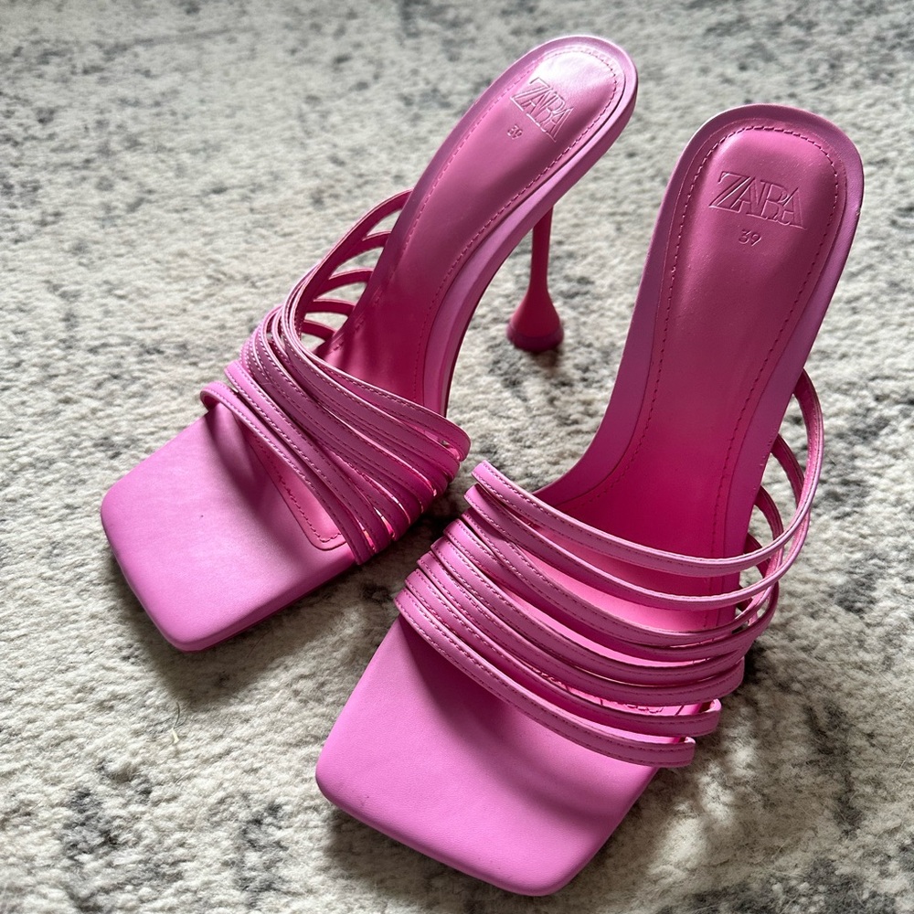 Zara Women's Vibrant Pink Heeled Sandals size 8